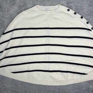 J‎ Jill Knit Cape Sweater Poncho 1 Sz Ivory Navy Stripe Soft Cozy Beachy Classic